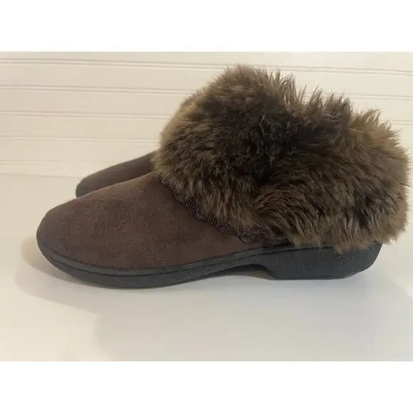 Isotoner Women's Recycled Brown Microsuede Mallory Boot Slippers Size 7.5-8 - Picture 2 of 12